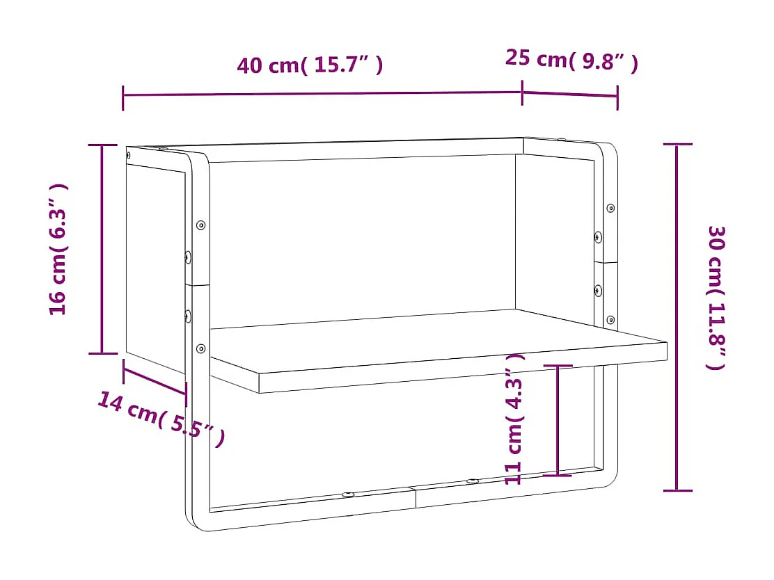 Wandplank met bar bruin eiken 40x25x30 cm