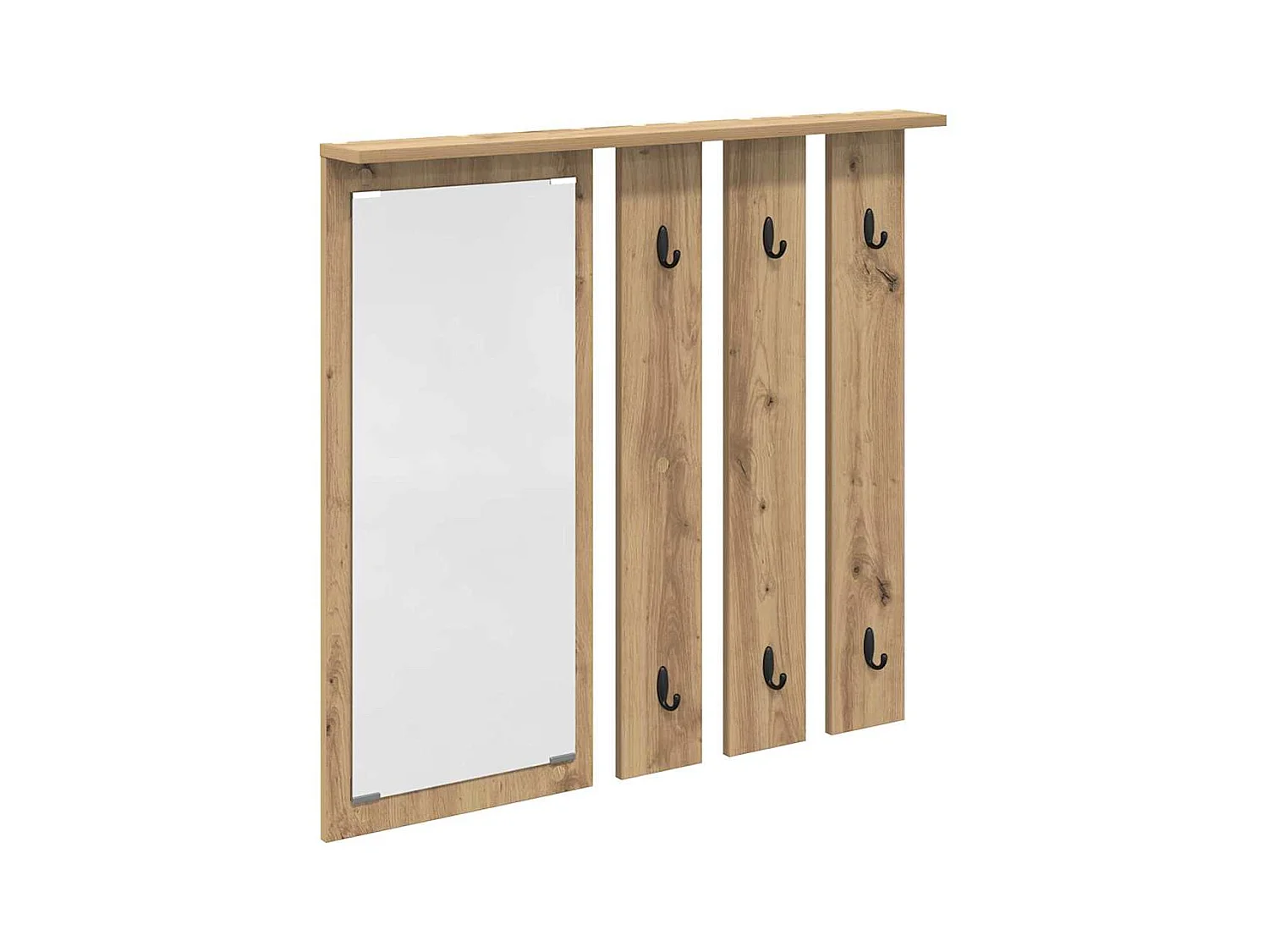 Perchero de pared con espejo, roble artesanal, 84 x 10 x 80 cm