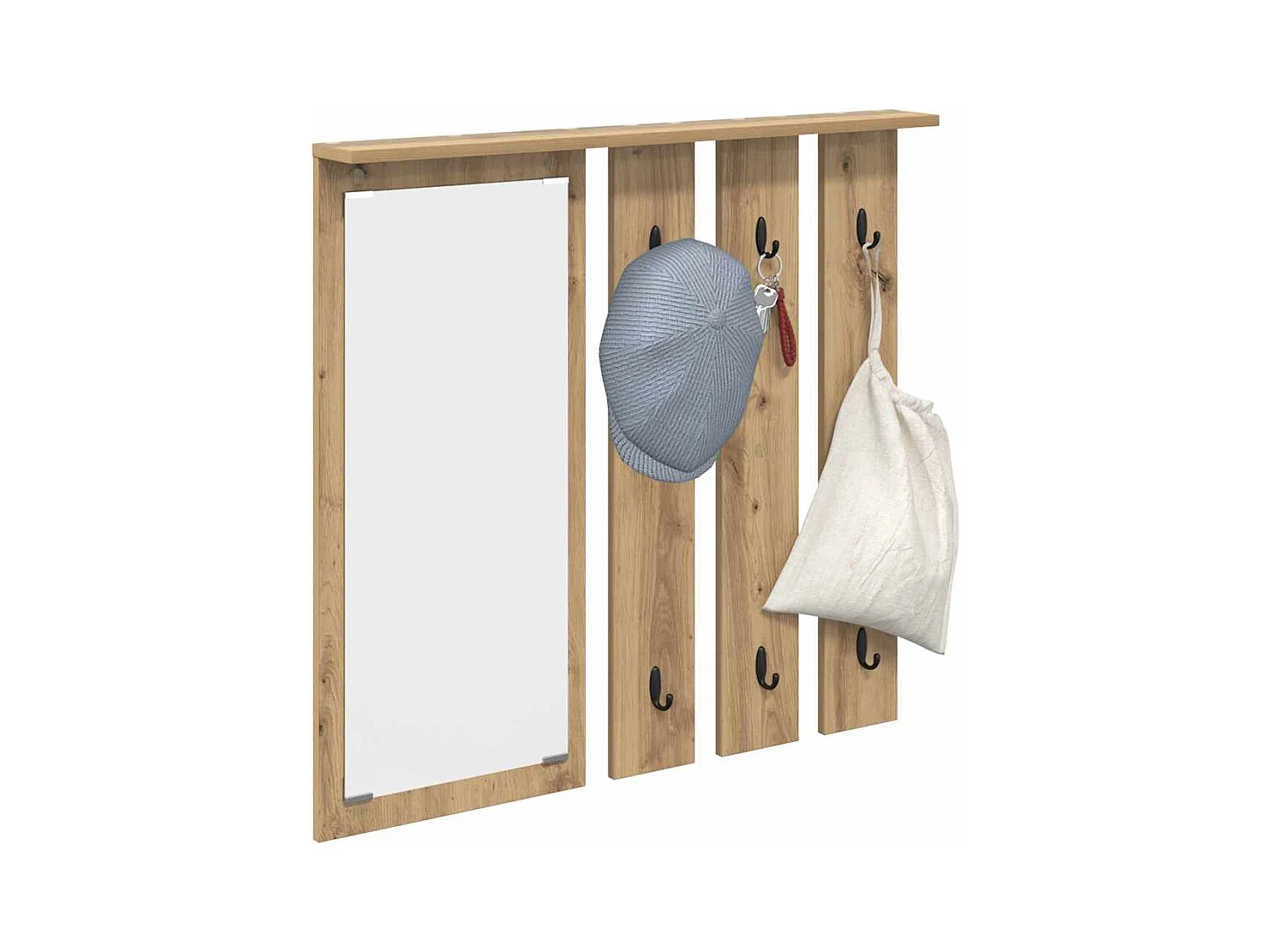 Perchero de pared con espejo, roble artesanal, 84 x 10 x 80 cm