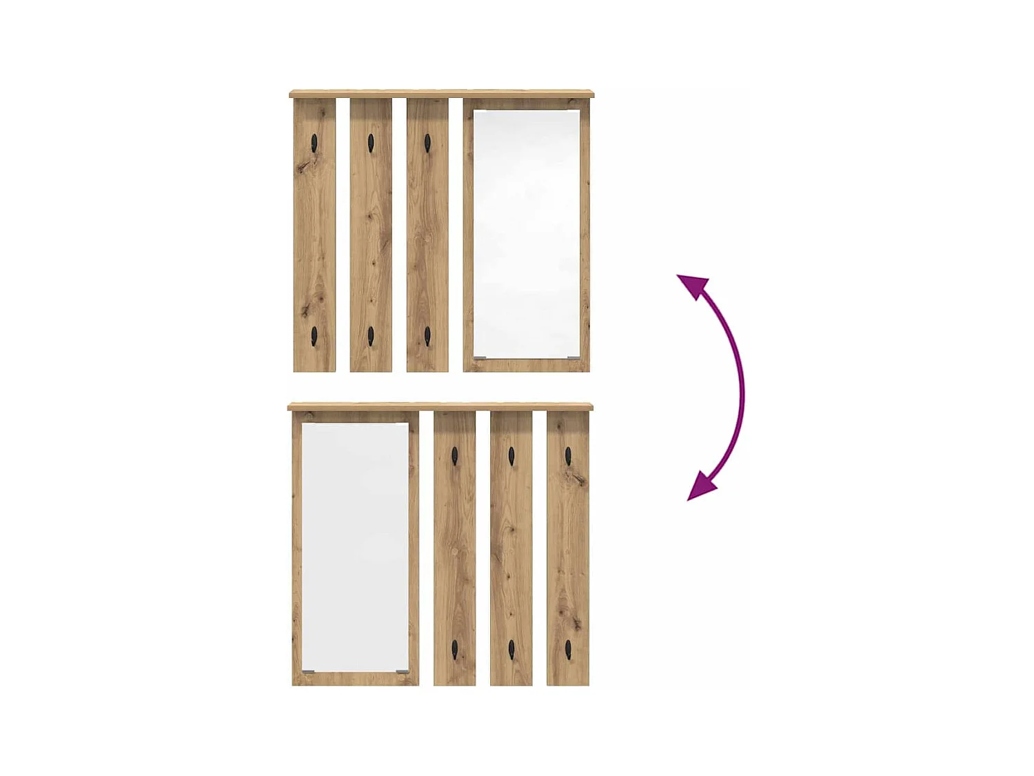 Perchero de pared con espejo, roble artesanal, 84 x 10 x 80 cm