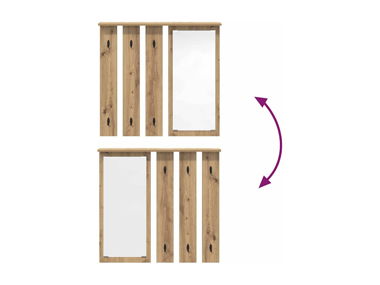 Perchero de pared con espejo, roble artesanal, 84 x 10 x 80 cm