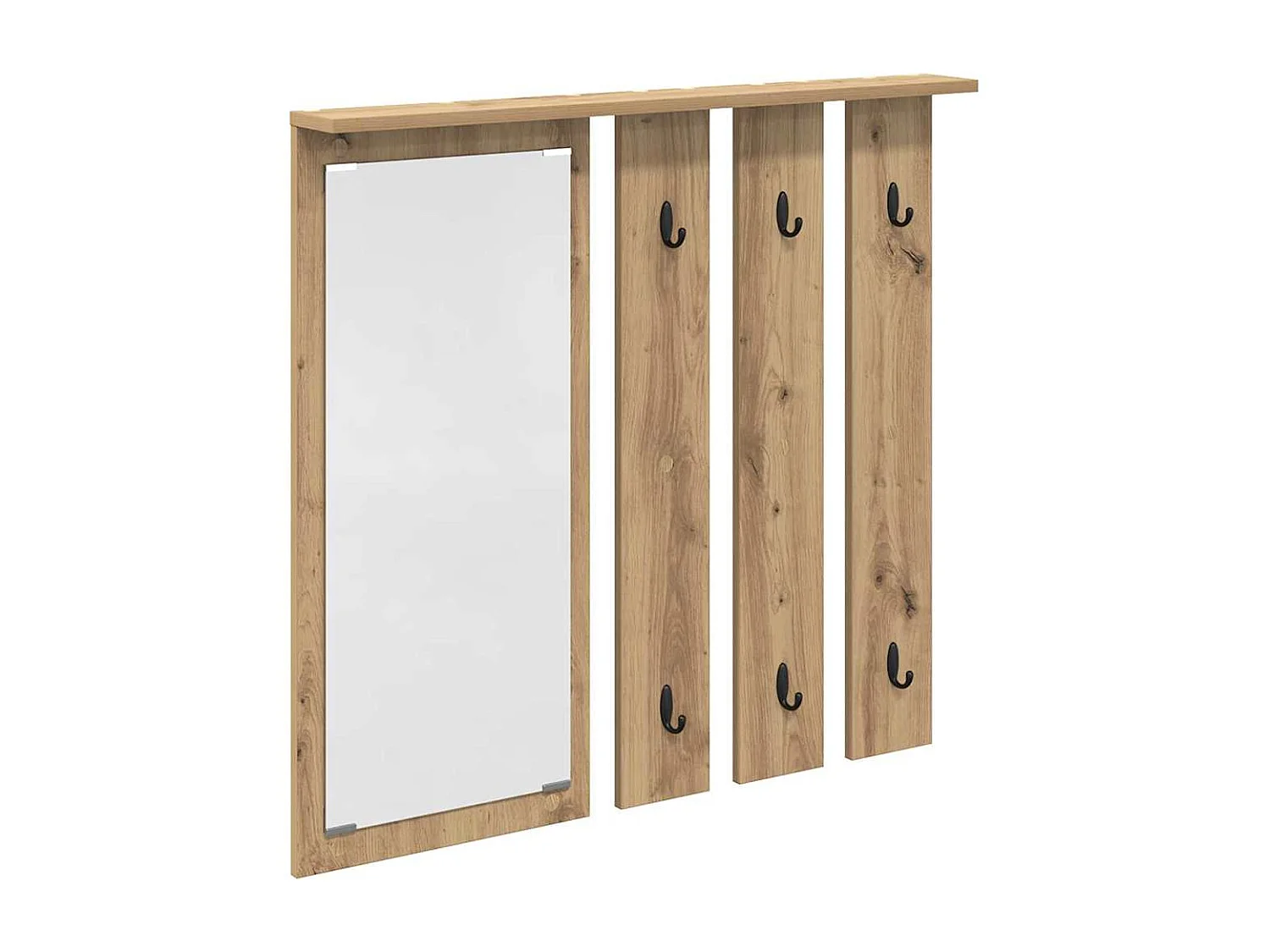 Appendiabiti da parete con specchio, rovere lavorato a mano, 84 x 10 x 80 cm