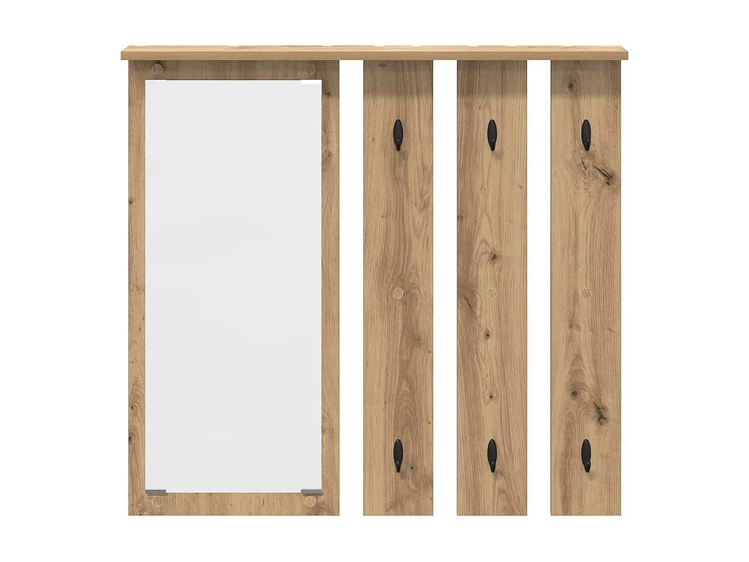 Appendiabiti da parete con specchio, rovere lavorato a mano, 84 x 10 x 80 cm