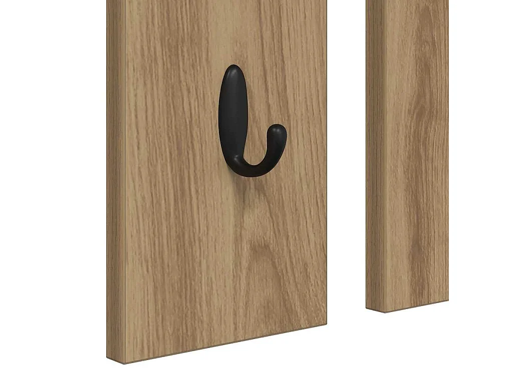 Appendiabiti da parete con specchio, rovere lavorato a mano, 84 x 10 x 80 cm