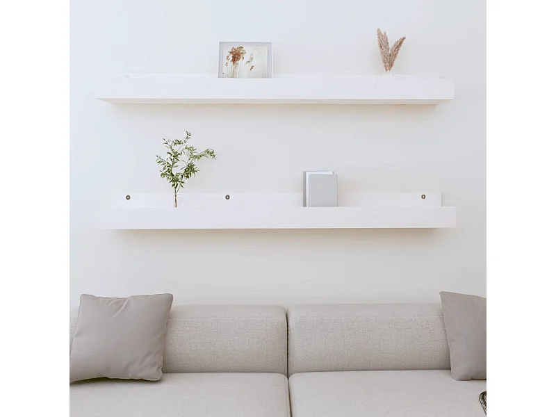 Étagères murales 2 pcs Blanc 110x12x9 cm Bois de pin massif