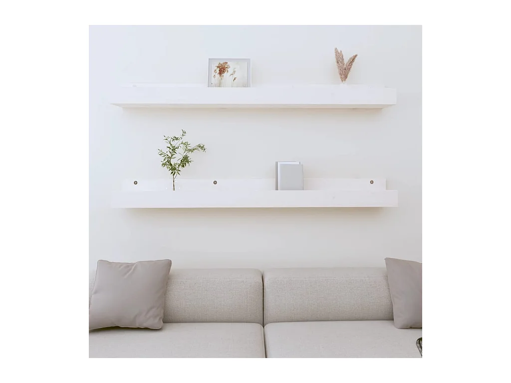 Estantes de pared 2 uds Blanco 110x12x9 cm Madera maciza de pino