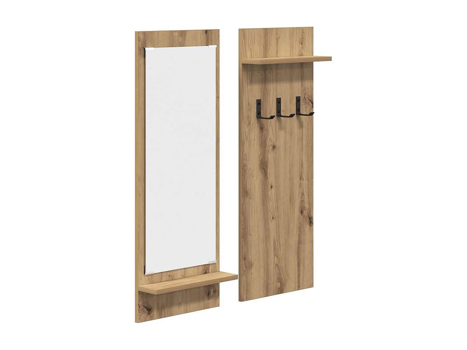 Perchero de pared con espejo, roble artesanal, 70 x 10 x 90 cm