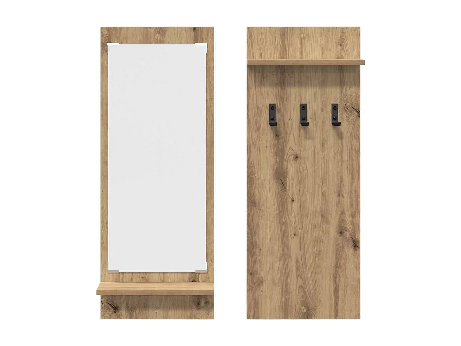 Appendiabiti da parete con specchio, rovere lavorato a mano, 70 x 10 x 90 cm