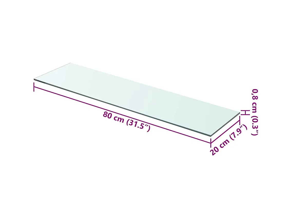 Panneau pour étagère Verre transparent 80 x 20 cm
