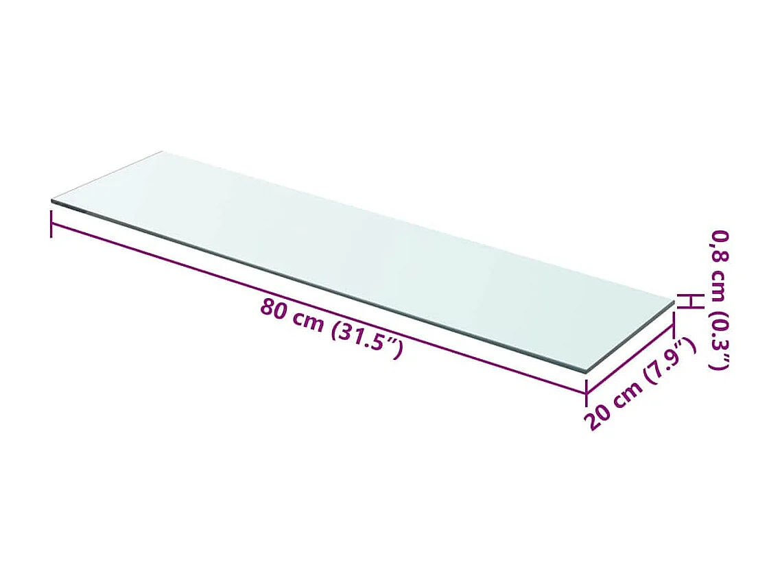 Panneau pour étagère Verre transparent 80 x 20 cm