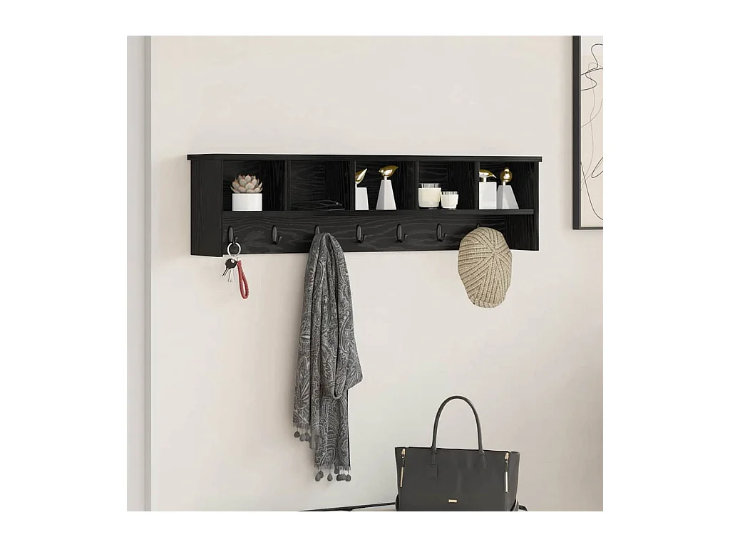 Appendiabiti da parete con ripiano Rovere nero 100 x 16 x 26 cm