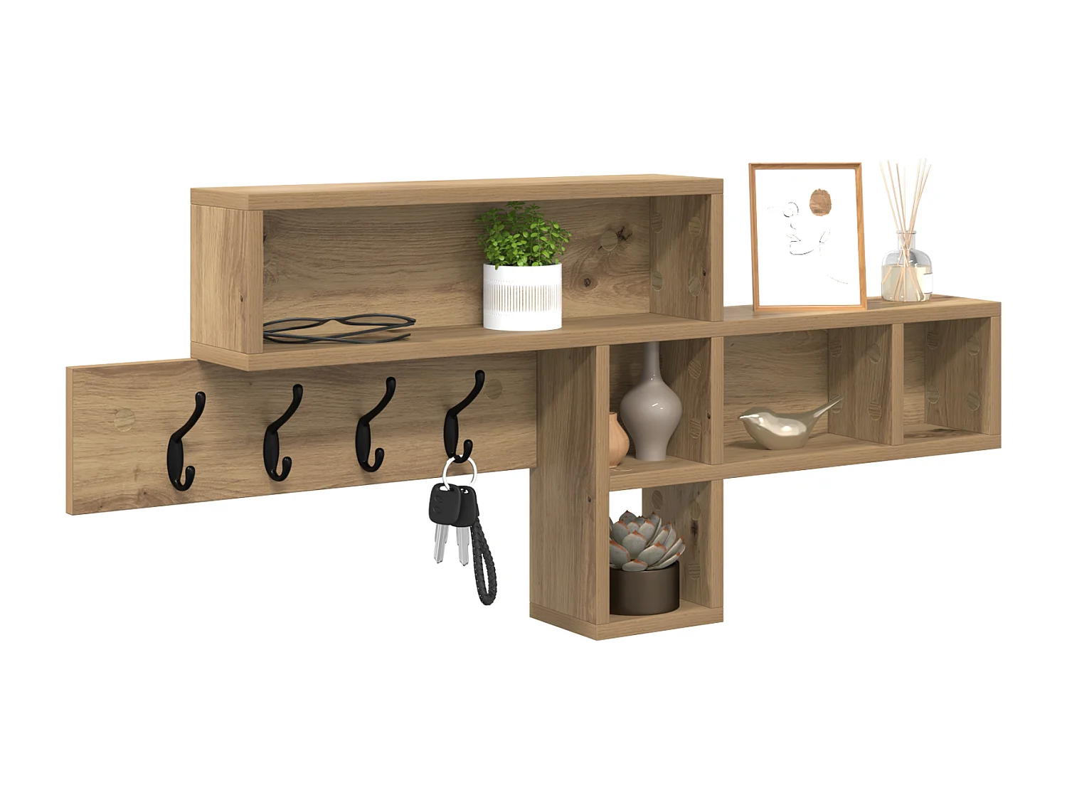 Appendiabiti da parete in rovere fatto a mano 100 x 12 x 43,5 cm