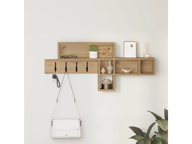 Porte-manteau mural chêne artisanal 100 x 12 x 43,5 cm