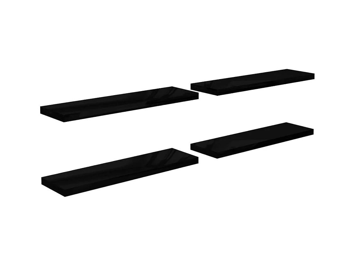 Zwevende wandplank 4 stuks glanzend zwart 90x23,5x3,8 cm MDF