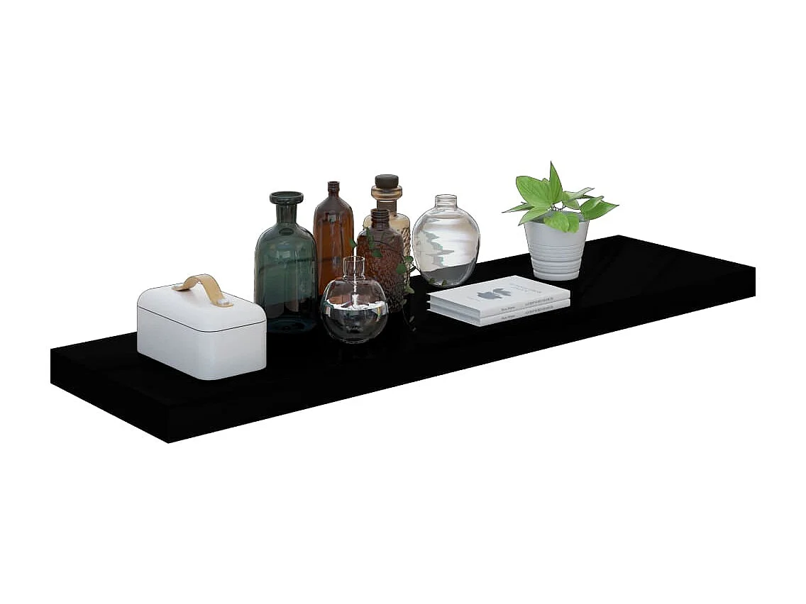 Étagère murale flottante 4 pcs Noir brillant 90x23,5x3,8 cm MDF