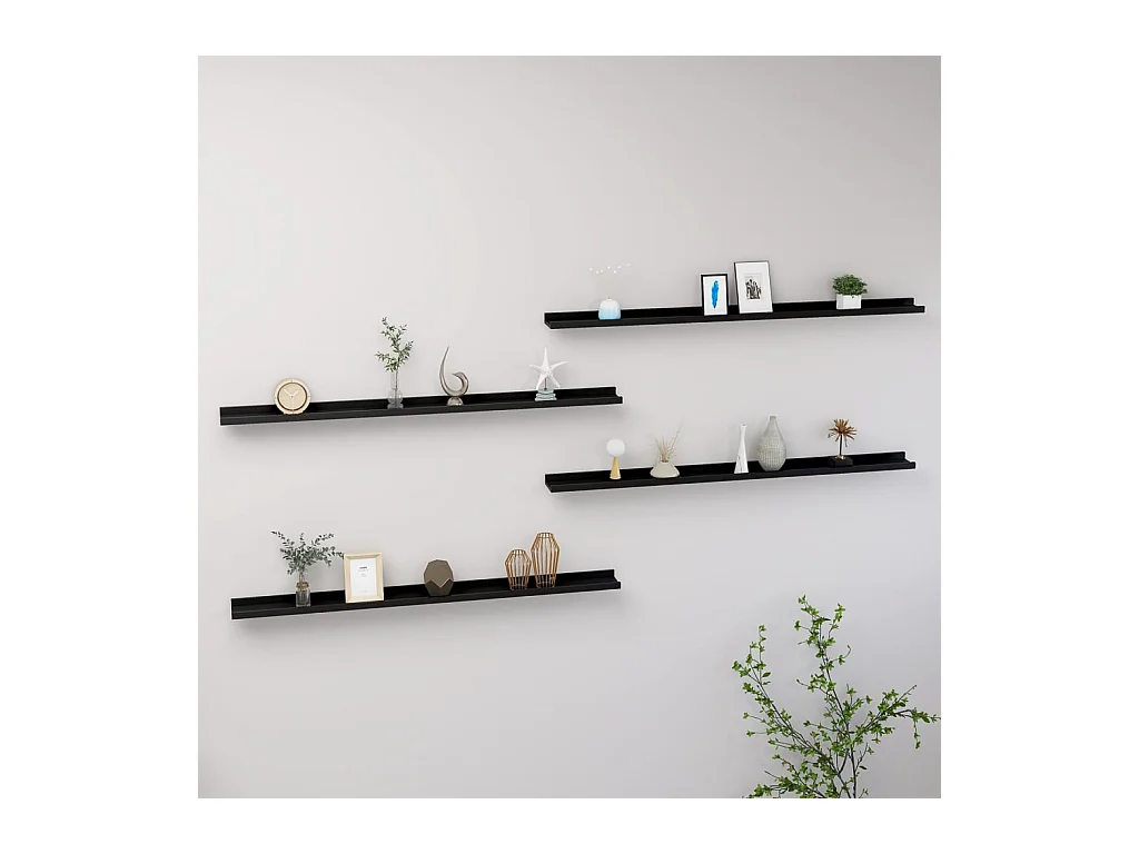 Mensole da parete 4 pezzi Nero 115x9x3 cm