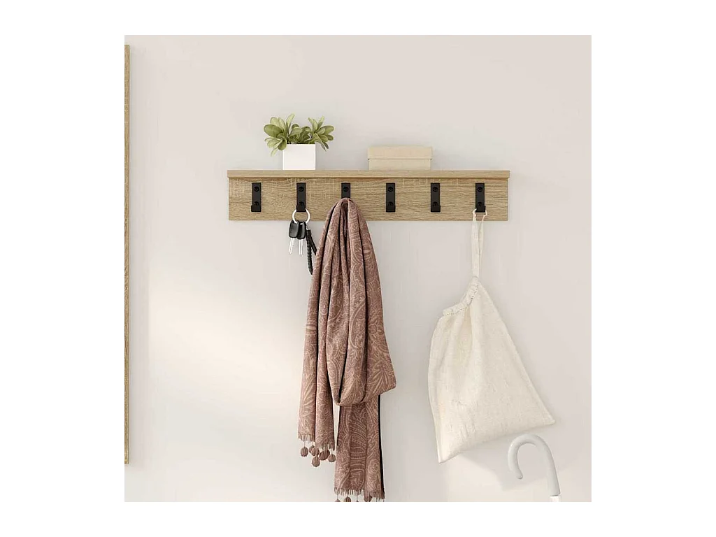 Perchero de pared de roble Sonoma 60 x 10,5 x 10,5 cm