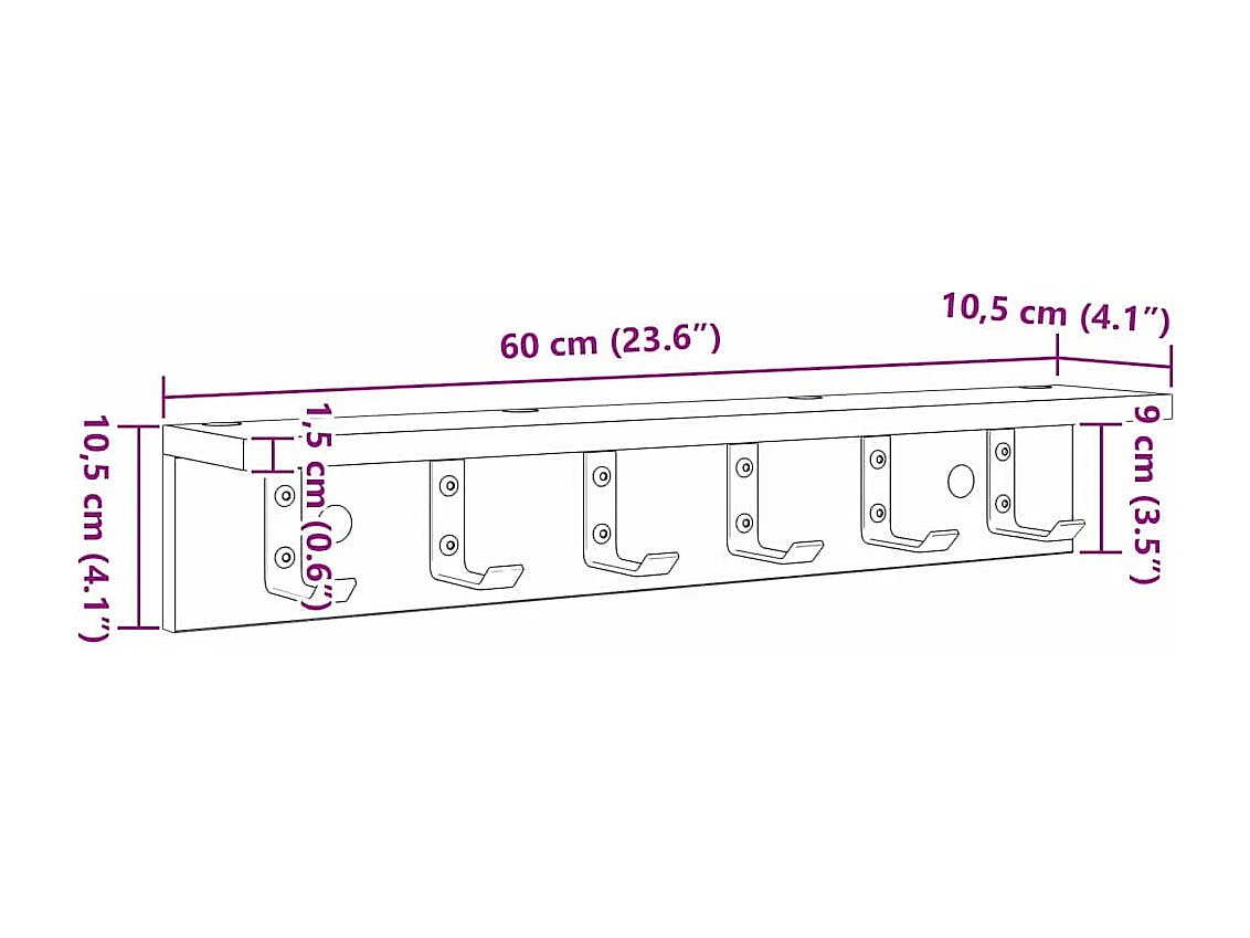 Perchero de pared de roble Sonoma 60 x 10,5 x 10,5 cm