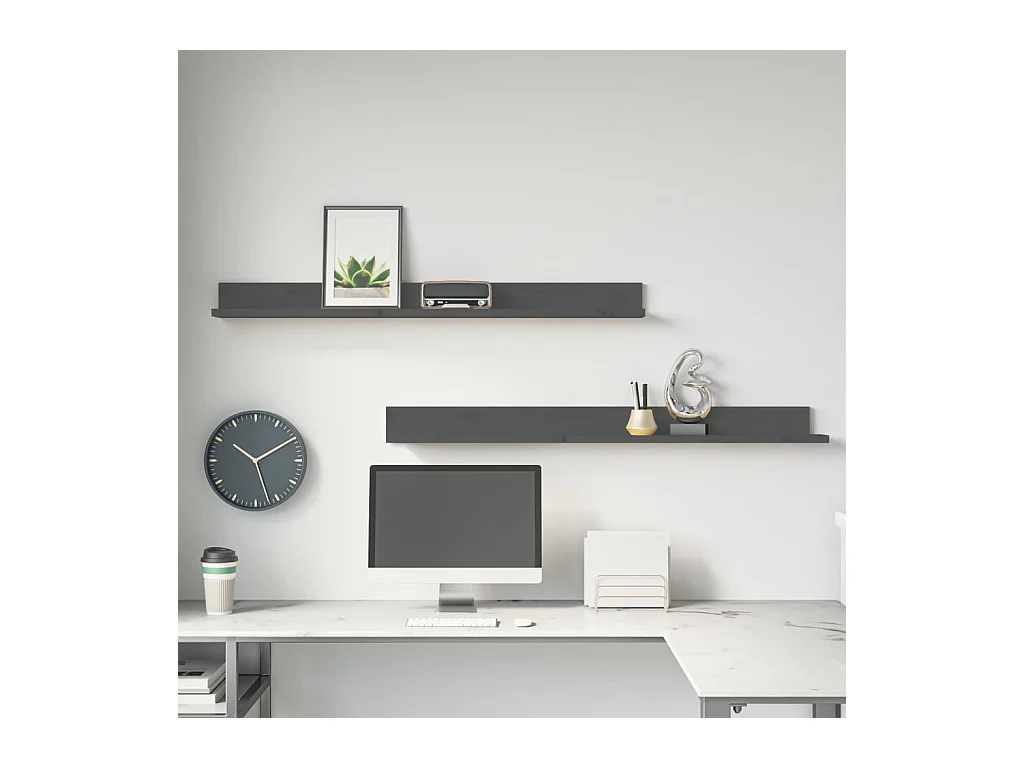 Wandplanken 2 stuks Grijs 110x11x9 cm Massief grenenhout