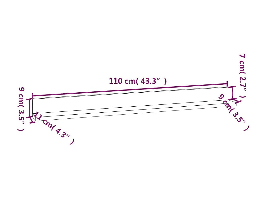 Wandplanken 2 stuks Grijs 110x11x9 cm Massief grenenhout