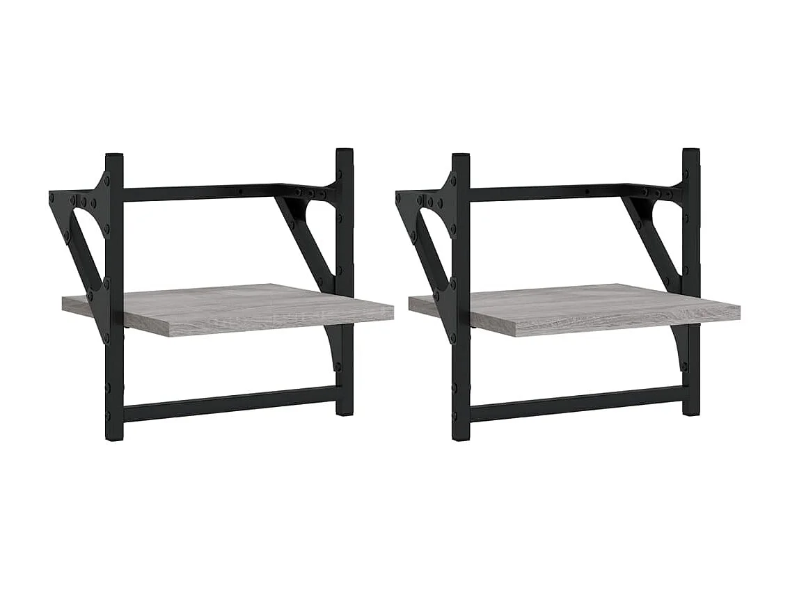 Étagères murales avec barres 2 pcs sonoma gris 30x25x30 cm
