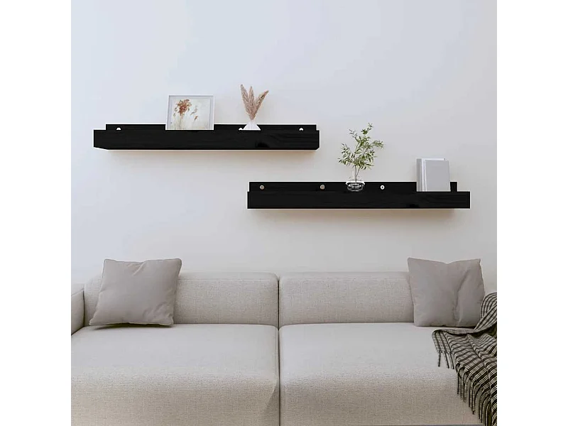 Wandplanken 2 stuks Zwart 80x12x9 cm Massief grenenhout