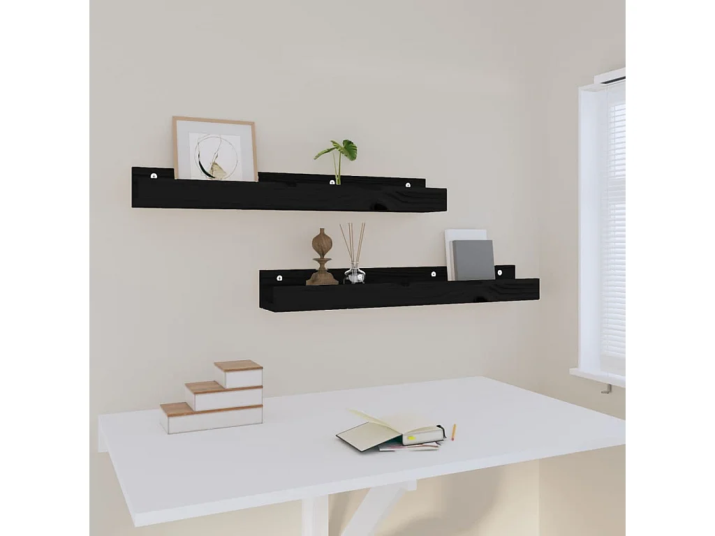 Wandplanken 2 stuks Zwart 80x12x9 cm Massief grenenhout