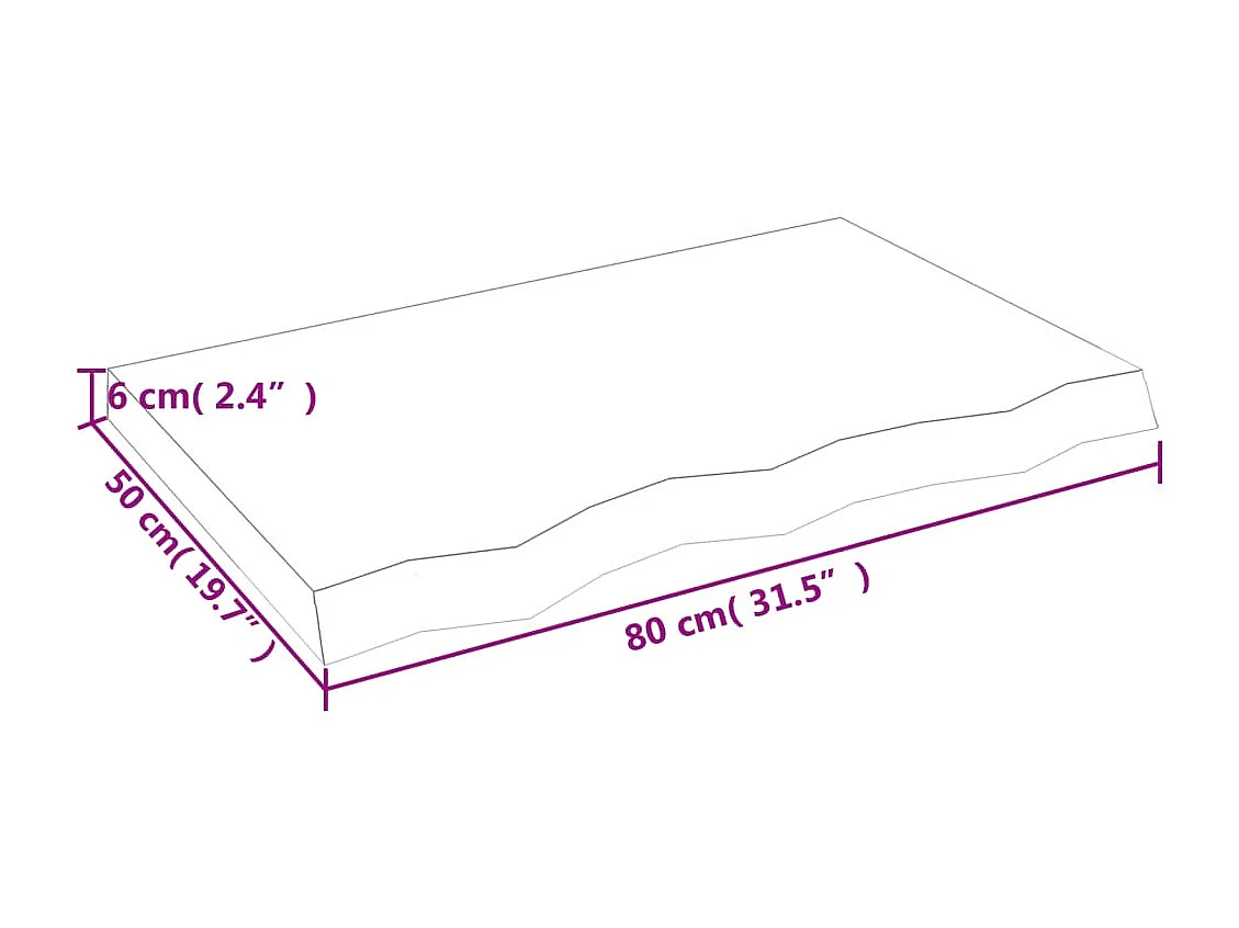 Mensola da parete 80x50x(2-6) cm in legno massello di rovere non trattato