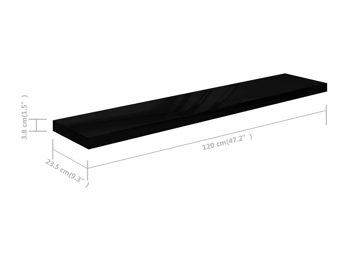 Zwevende wandplank 2 stuks glanzend zwart 120x23,5x3,8cm MDF