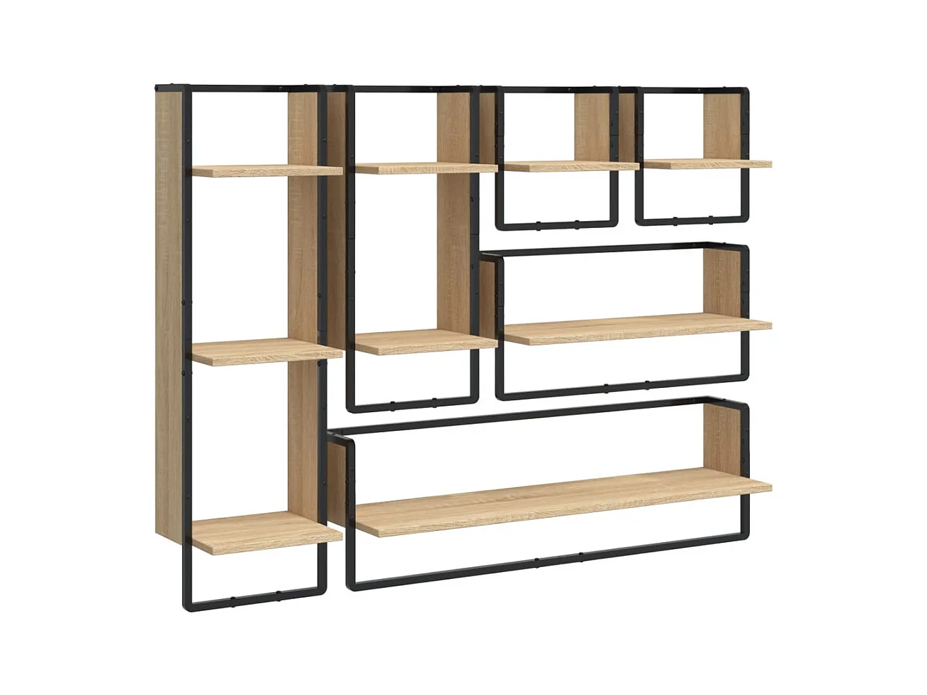 Set di 6 mensole da parete con barre, rovere Sonoma