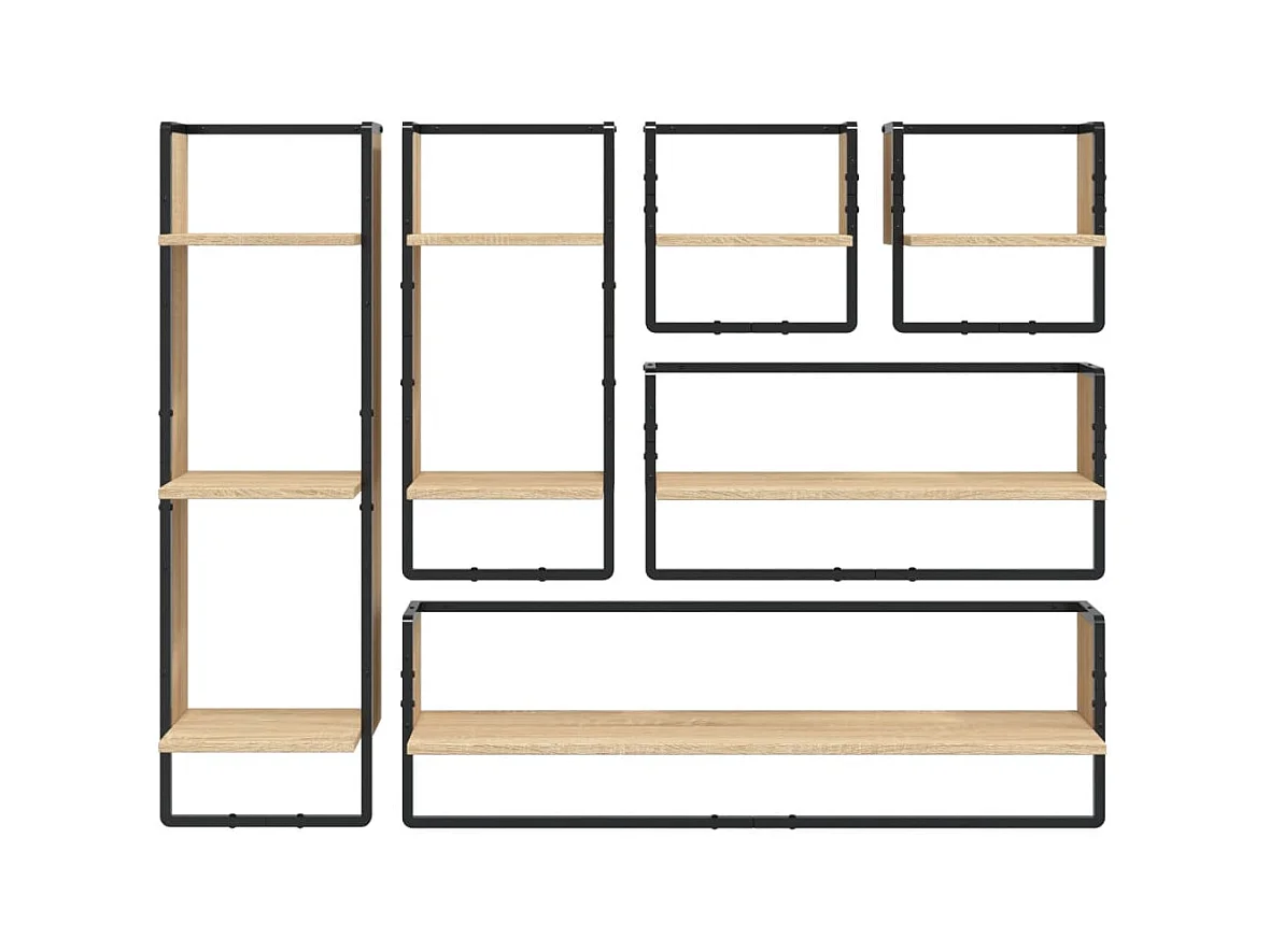Set di 6 mensole da parete con barre, rovere Sonoma
