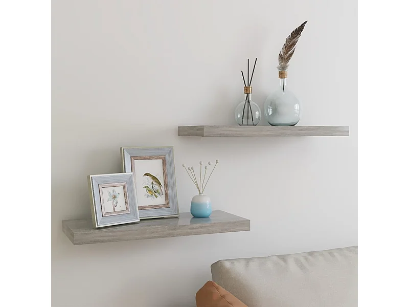 Mensole da parete sospese 2 pezzi grigio cemento 60x23,5x3,8 cm MDF