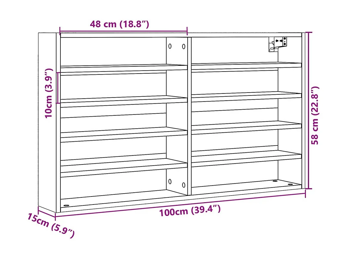Armoire à vitrine sonoma gris 100x15x58 cm bois d'ingénierie