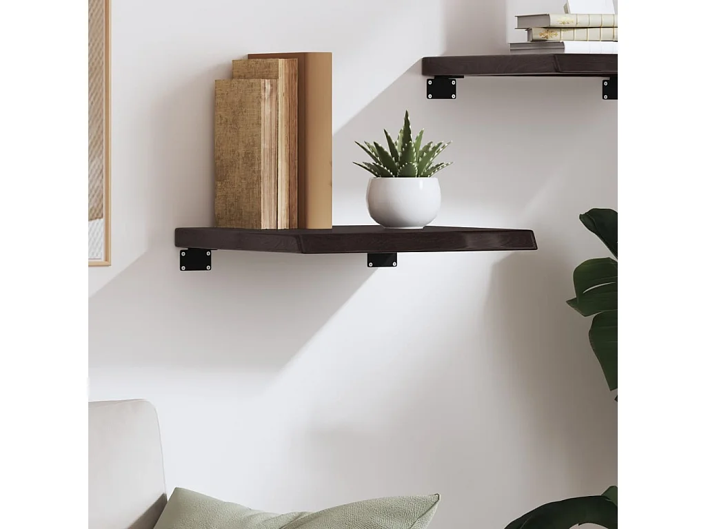 Estante de pared marrón oscuro fabricado en madera maciza de roble tratada