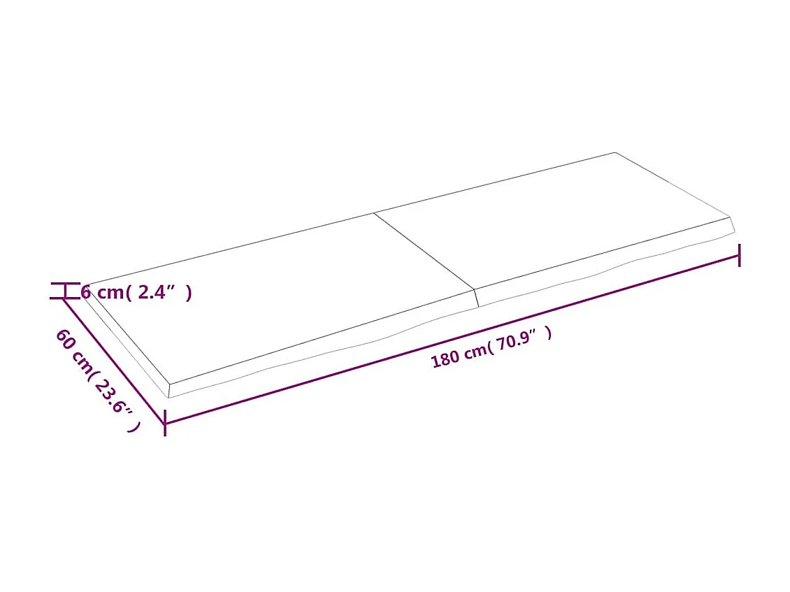 Estante de pared 180x60x(2-6) cm madera maciza de roble sin tratar