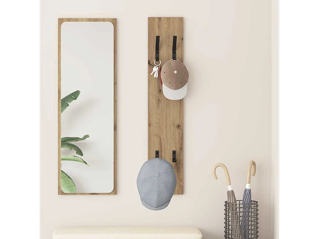 Handgefertigte Wandgarderobe aus Eiche 20 x 1,5 x 100 cm