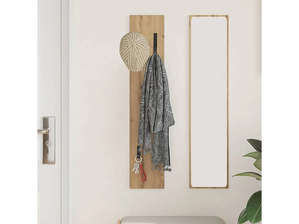 Handgefertigte Wandgarderobe aus Eiche 20 x 1,5 x 100 cm