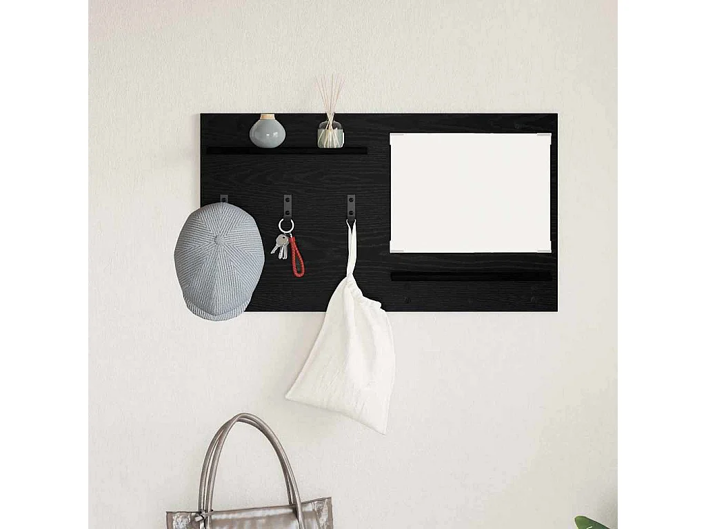 Appendiabiti da parete con ripiano Rovere nero 90 x 10 x 50 cm