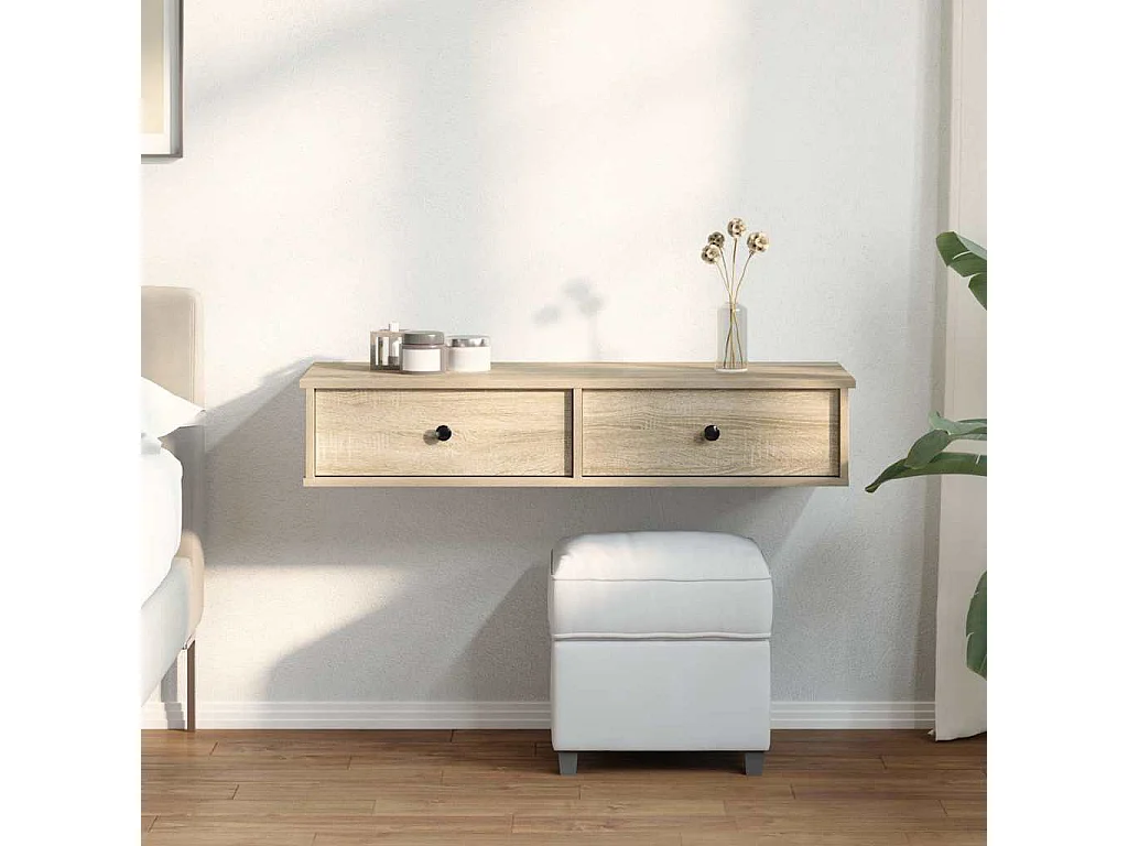 Estante de pared con cajones de madera de ingeniería de roble sonoma