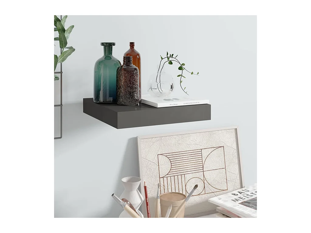 Estante flotante de pared Gris brillo 23x23,5x3,8 cm MDF