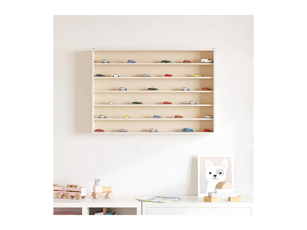 Vitrina de colección de madera con 6 estantes 80x8,5x55 cm