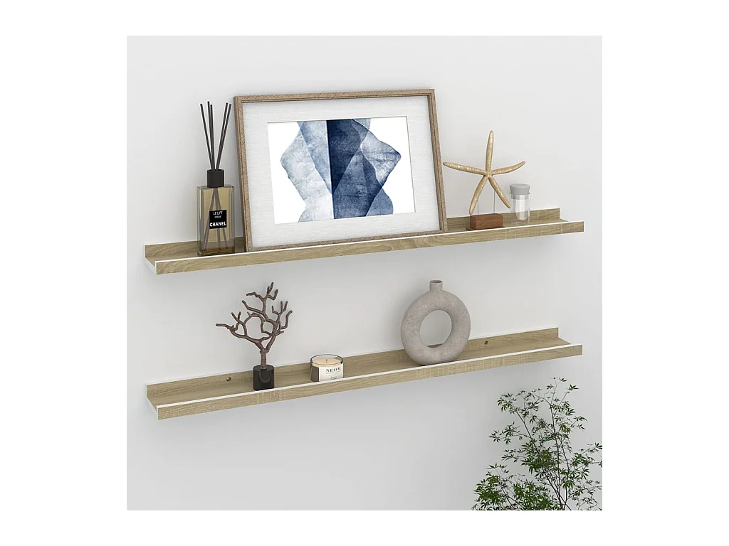 Mensole da parete 2 pezzi bianco e rovere sonoma 80x9x3 cm
