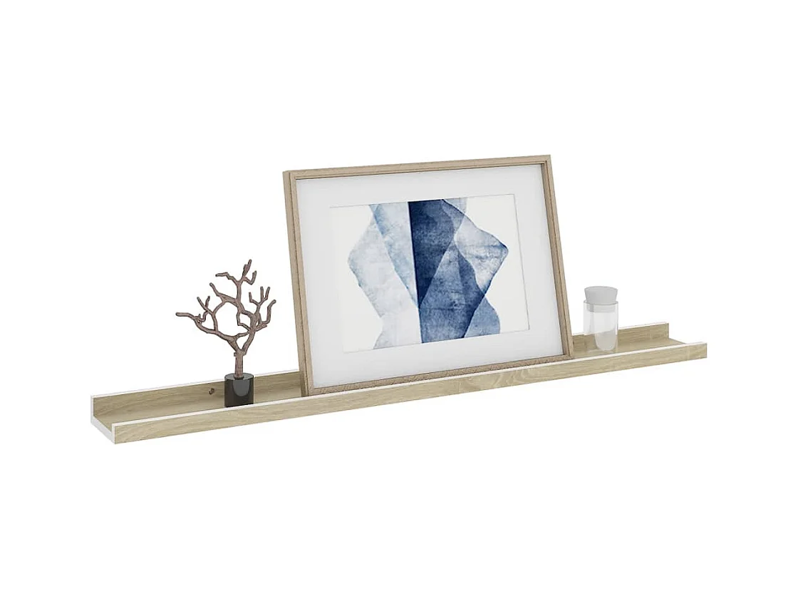 Mensole da parete 2 pezzi bianco e rovere sonoma 80x9x3 cm