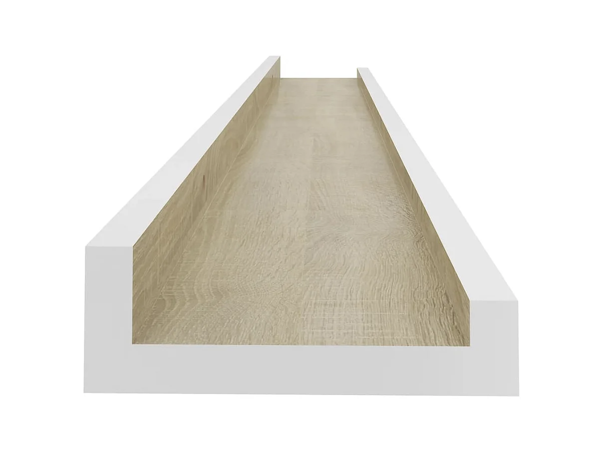 Mensole da parete 2 pezzi bianco e rovere sonoma 80x9x3 cm