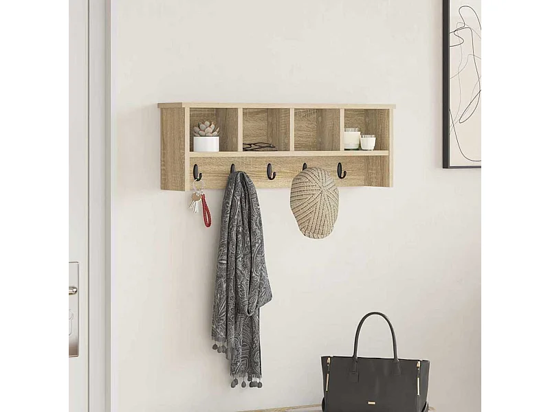 Appendiabiti da parete con ripiano in rovere Sonoma 75 x 16 x 26 cm
