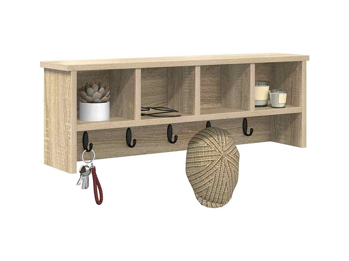 Appendiabiti da parete con ripiano in rovere Sonoma 75 x 16 x 26 cm