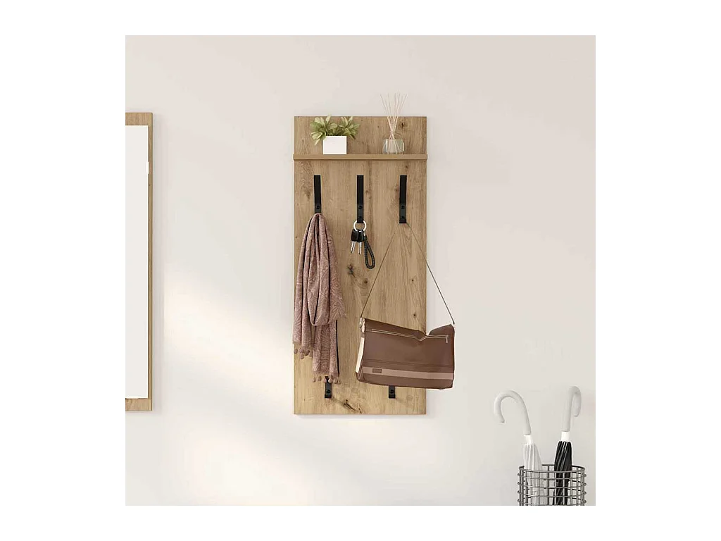 Porte-manteau mural chêne artisanal 90 x 40 x 10 cm