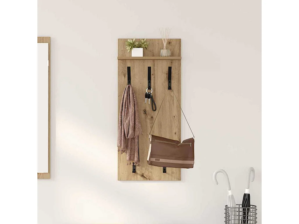 Porte-manteau mural chêne artisanal 90 x 40 x 10 cm