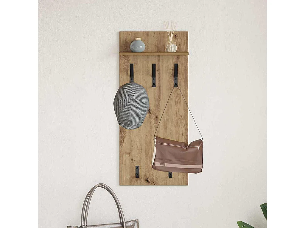 Porte-manteau mural chêne artisanal 90 x 40 x 10 cm