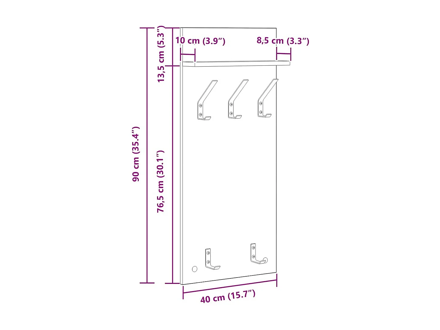 Porte-manteau mural chêne artisanal 90 x 40 x 10 cm